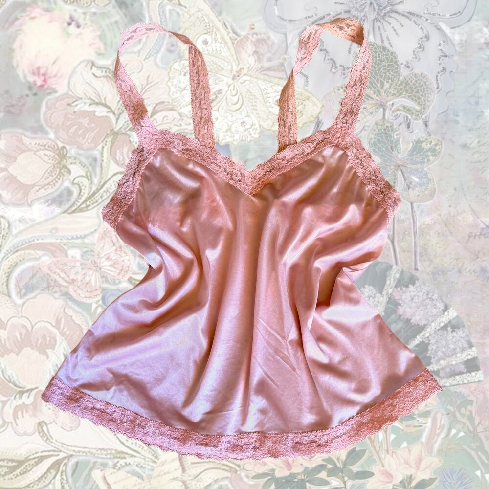Vintage 1980s Christian Dior Intimates Pink Nylon Camisole Top,, Size Medium